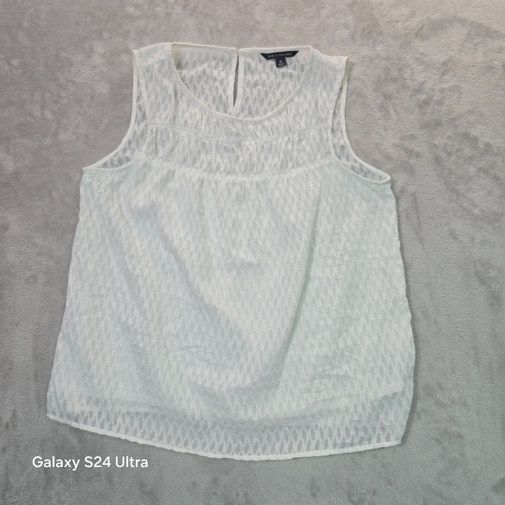 Zac & Rachel Blouse Top Womens M White Textured Sleeveless Round Neck Pullover